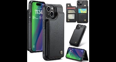 CaseMe - Telefoonhoesje geschikt voor iPhone 15 Pro Max - Back Cover met RFID Pasjeshouder - Zwart
