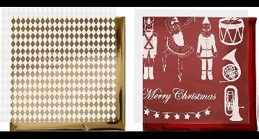 Deco folie en transfer vel, notenkraker, kerstman en ballerina, vel 15x15 cm, goud, rood, wit, 4 vel