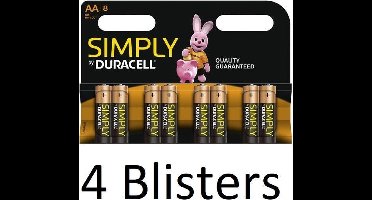 32 Stuks (4 Blisters a 8 st) Duracell AA Simply Batterijen