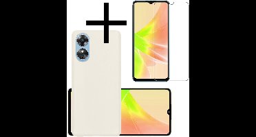 Hoesje - Met Screenprotector - Geschikt voor OPPO A17 - Sterk & Shockproof - Back Cover - Siliconen Case - Telefoon Hoes - Wit