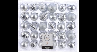 Decoris Kerstballen - 60x st - zilver - 6 en 7 cm - kunststof - kerstversiering