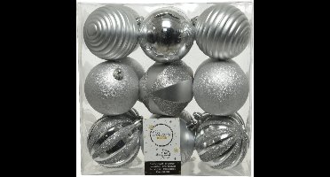 18x stuks kunststof kerstballen zilver 8 cm met luxe afwerking - kerstversiering - Onbreekbare plastic kerstballen