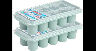 Plasticforte ijsklontjes bakjes - grote ijsblokken van 6.5 cm - 2x stuks - trays met deksel van 10 vakjes - kunststof - groen