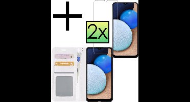 Hoesje - Met 2x Screenprotector - Geschikt voor Samsung Galaxy A02s - Luxe Pasjeshouder - Bookcase Portemonee - Flip Case - Kunstleer Book Case - Flipcase Hoes - Book Cover - Walletcase - Portemonneehoes - Wit