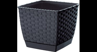Prosperplast Plantenpot/bloempot - rotan kunststof - 16.5 x 16.5 cm - antraciet