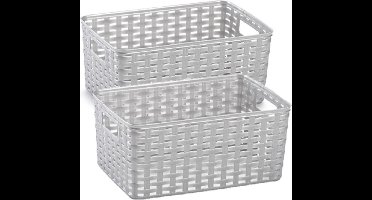 5x stuks rotan gevlochten opbergmand/opbergbox kunststof - Zilver - 19 x 29 x 13 cm - Kast mandjes