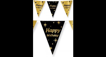 Leeftijd verjaardag feest vlaggetjes - Happy Birthday thema - zwart/goud - kunststof - 10 meter