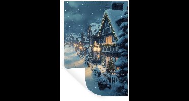 Muurstickers - Sticker Folie - Kerstdorp - Kerst - Sneeuw - Winter - 20x30 cm - Plakfolie - Muurstickers Kinderkamer - Zelfklevend Behang - Zelfklevend behangpapier - Stickerfolie