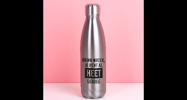Thermosfles Drink Water, Je Bent Al Heet Genoeg - Zilver van Ditverzinjeniet.nl
