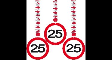 25 jaar verjaardag versiering rotorspiralen plafond - verkeersborden - 9x stuks - feestartikelen - papier