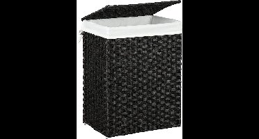 Hoppa! Wasmand handgeweven, synthetische rotan wasmand, met deksel en handvatten, opvouwbare, afneembare waszak, zwart