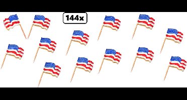 144x Cocktailprikker wapperende vlag USA - cocktail prikker vlag amerika usa landen kaas worst eten thema feest festival