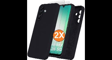 Hoesje geschikt voor Samsung Galaxy A26 Hoesje siliconen Zwart zacht siliconen hoesje TPU - met Samsung A26 Screenprotector - 2 stuks