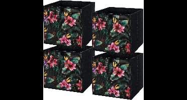 LAVITA® Opbergmand Textiel - 31x31x31 Bloemen 4 Stuks - Opbergbox Kast Organizer Opbergdoos - Kastlade Verdeler Voor Kleding Ondergoed Badkamer Kledingkast - Vouwdoos Stoffen Doos Opbergdozen