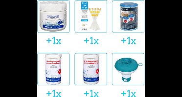 Zwembad Onderhoudsset - Startersset bevat Chloor - Testrips - Filters en PH-min - PH-plus - Chloordrijver - Interline Onderhoud Starterspakket - Voor zwembaden en Spa's - Voor kleinere zwembaden tot 2500 liter (6-delig)