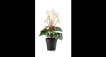 Emerald - Kunstplant Cyclamen in pot 30cm wit/groen - Kunstplant voor binnen