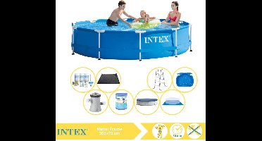 Intex Metal Frame Zwembad - Opzetzwembad - 366x76 cm - Inclusief Afdekzeil, Onderhoudspakket, Filter, Grondzeil, Solar Mat, Trap en Voetenbad