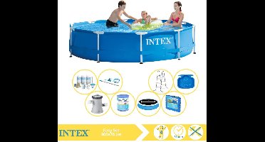 Intex Metal Frame Zwembad - Opzetzwembad - 305x76 cm - Inclusief Solarzeil Pro, Onderhoudspakket, Zwembadpomp, Filter, Onderhoudsset, Trap, Voetenbad en Zwembadtegels