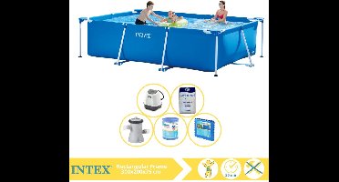 Intex Rectangular Frame Zwembad - Opzetzwembad - 300x200x75 cm - Inclusief Zwembadpomp, Filter, Zoutsysteem, Zout en Zwembadtegels