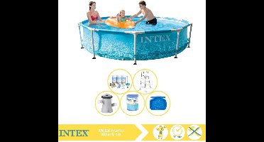 Intex Beachside Metal Frame Zwembad - Opzetzwembad - 305x76 cm - Inclusief Onderhoudspakket, Filter, Trap en Voetenbad