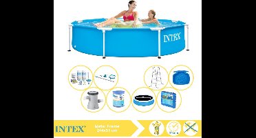 Intex Metal Frame Zwembad - Opzetzwembad - 244x51 cm - Inclusief Solarzeil Pro, Onderhoudspakket, Zwembadpomp, Filter, Onderhoudsset, Trap, Voetenbad en Zwembadtegels