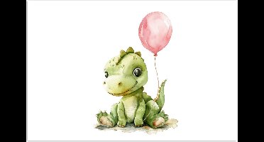 Poster 30x20 cm - Draak - Baby dier - Roze ballon - Posters - Kamer decoratie accessoires - Wanddecoratie kinderkamer - Muurdecoratie babykamer