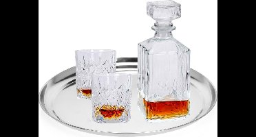 Excellent Houseware Dienblad/serveerblad Silver Circle - rond - rvs metaal - Dia 33 - zilver - met opstaande rand