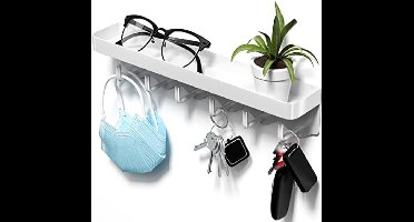 Sleutelrek met plank en 6 haken, ruimtebesparende organizer, sleutelrek, sleutelbord, zonder boren, wandmontage