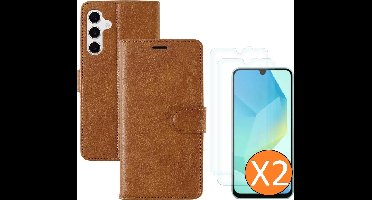 Hoesje geschikt voor Samsung Galaxy A16 4G / 5G hoesje Bruin pasjeshouder telefoon hoes - Met screenprotector tempered glass voor Galaxy A16 4G / 5G - 2x