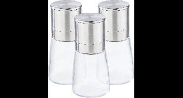 HI Kruidenmolen set - 3-delig - elektrisch - pepermolen/zoutmolen - RVS/glas - transparant/zilver - 13 cm