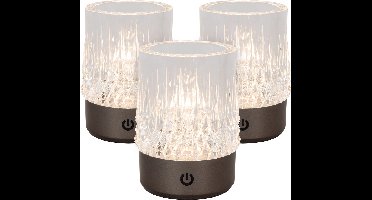 Lucide LILY - Oplaadbare Tafellamp - Accu/Batterij - Ø 8 cm - LED 3 StepDim - 1x3W 2700K/3000K - Zwart chroom - Set van 3