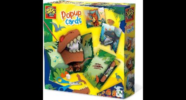 SES - Pop-up kaarten - Dino's - 3 stuks - zelf maken - inclusief schaar, stickers, lijm en penseel