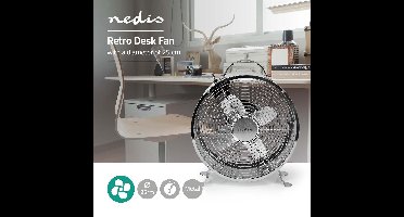Nedis Tafelventilator | Netvoeding | Diameter: 250 mm | 20 W | 2 Snelheden | Chroom