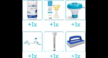 Zwembad Onderhoudspakket - Onderhoud Zwembad - bevat Chloor - Testrips - Chloordrijver - Schoonmaakset - Thermometer en Scrubborstel (6-delig)