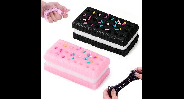 Kawaii squishy koekje 2 Stuks - Fidget toy voor angstverlichting - Zacht knijpspeelgoed voor kids en volwassenen - Sensorisch stressbal - Perfect party favor cadeau voor meisjes en jongens-Roze + zwart