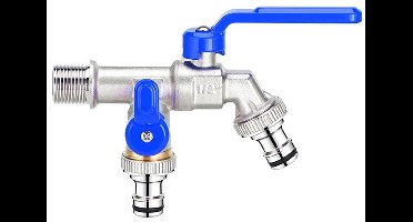 Buitenkraan 1/2 3/4 Inch, Messing, Dubbele Uitgang, Antivries Tuinkraan, Dubbele Bediening, Lang Schroefdraad, Eenvoudige Installatie Voor Keuken En Wasmachine, Kraan, blauw