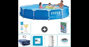 Intex Rond Frame Zwembad - 366 x 76 cm - Blauw - Inclusief Solarzeil - Vloertegels - Zwembadfilterpomp - Verlichting - 7-delig