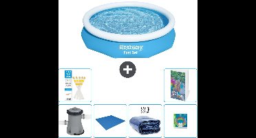 Bestway Rond Opblaasbaar Fast Set Zwembad - 305 x 66 cm - Blauw - Inclusief Pomp Grondzeil - Solarzeil - Speelgoed - 7-delig