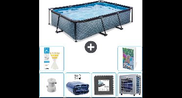 EXIT Rechthoekig Stone Frame Zwembad - 300 x 200 x 65 cm - Inclusief Pomp Solarzeil - Vloertegels - Warmtepomp - 7-delig