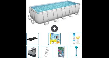 Bestway Rechthoekig Power Steel Zwembad - 640 x 274 x 132 - Grijs - Inclusief Pomp - Ladder - Afdekzeil - Onderhoudspakket - Thermometer - 8-delig