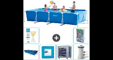 Intex Rechthoekig Frame Zwembad - 450 x 220 x 84 cm - Blauw - Inclusief Afdekzeil - Vloertegels - Warmtepomp - Zwembadfilterpomp - 7-delig