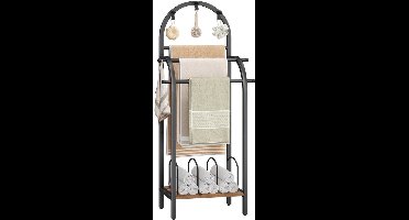 4-Lagen Handdoekrek – Handdoekenrek – Handdoekhouder – Badkamerrek – Handdoekladder – Industrieel Design – 125,5 cm Hoog – Hout & Metaal Vintage Bruin-Zwart