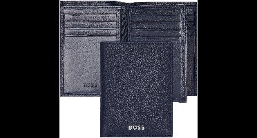 HUGO BOSS Leren Kaarthoes Classic Grained Trifold Card Case Dark Blue Donkerblauw