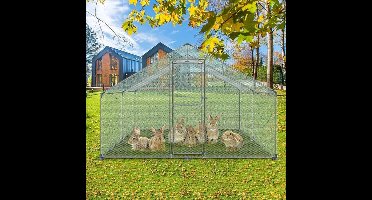 Vrijloopren Dierenren Kippenren Konijnenhok Huisdierren – 12 m² – Gegalvaniseerd Stalen Frame – PE Zonnescherm Met Veiligheidsslot