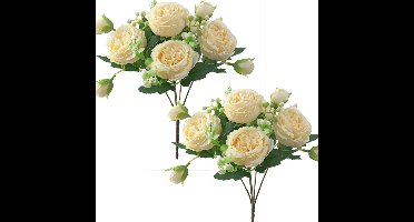 Pioenroos Kunstbloemen 2 Bundels Voor Bruiloft & Tafeldecoratie Realistische Nepbloemen Met Bloemen & Bloemknoppen - Champagne