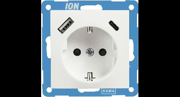 ION industries stopcontact met randaarde en USB A + USB C met kinderbeveiliging - E1 alpin wit glanzend (10.302.414) - wandcontactdoos
