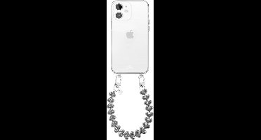 xoxo Wildhearts siliconen hoesje geschikt voor iPhone 11 hoesje - Funky Hearts - Telefoonhoesje - Hoesje met koord - Zilver koord - kort telefoonkoord - Hartjes ketting - Transparant hoesje