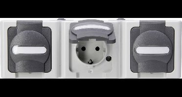 Kopp 131356005 BlueElectric Compleet Wandcontactdoos met randaarde en klapdeksel spatwaterdicht Grijs 3-voudig