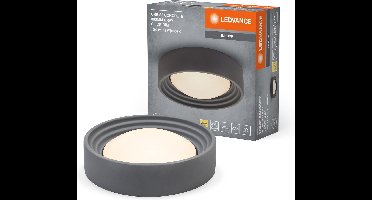 LEDVANCE ORBIS Concrete, grijze betonnen plafondlamp met LED, 13W, 800lm, 3000K vriendelijk warm wit, dimbaar in 3 stappen door te klikken, 300mm diameter, IP20 bescherming, geschikt voor badkamers