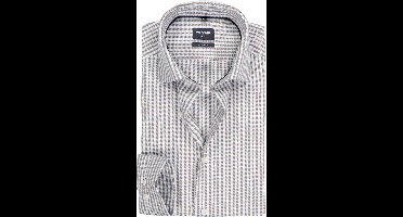 OLYMP Luxor modern fit overhemd - popeline - wit met bruin en lichtblauw geruit - Strijkvrij - Boordmaat: 43